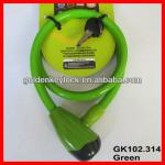 GK102.314 Green Bike Coil Lock, Self-coiling Steel Cable Lock for bicycle security