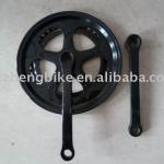 BLACK BICYCLE CHAIN WHEEL AND CRANK