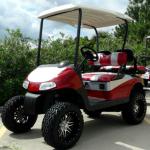 EZGO 48 Volt Rxv Red/Silver Golf Cart 2 Tone Seats 6&quot; Lift
