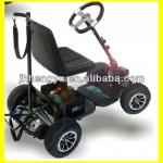 Single Seat Golf Buggy With back-mounted bag port with mudguards and spring-loaded seat.