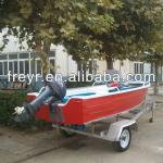 Welded aluminum boat with boat engine-